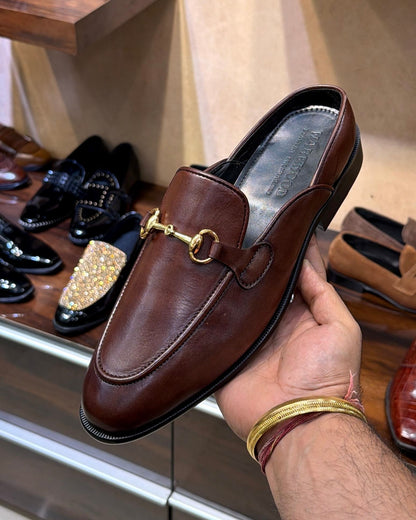 Chestnut Brown Mules with Gold Horsebit
