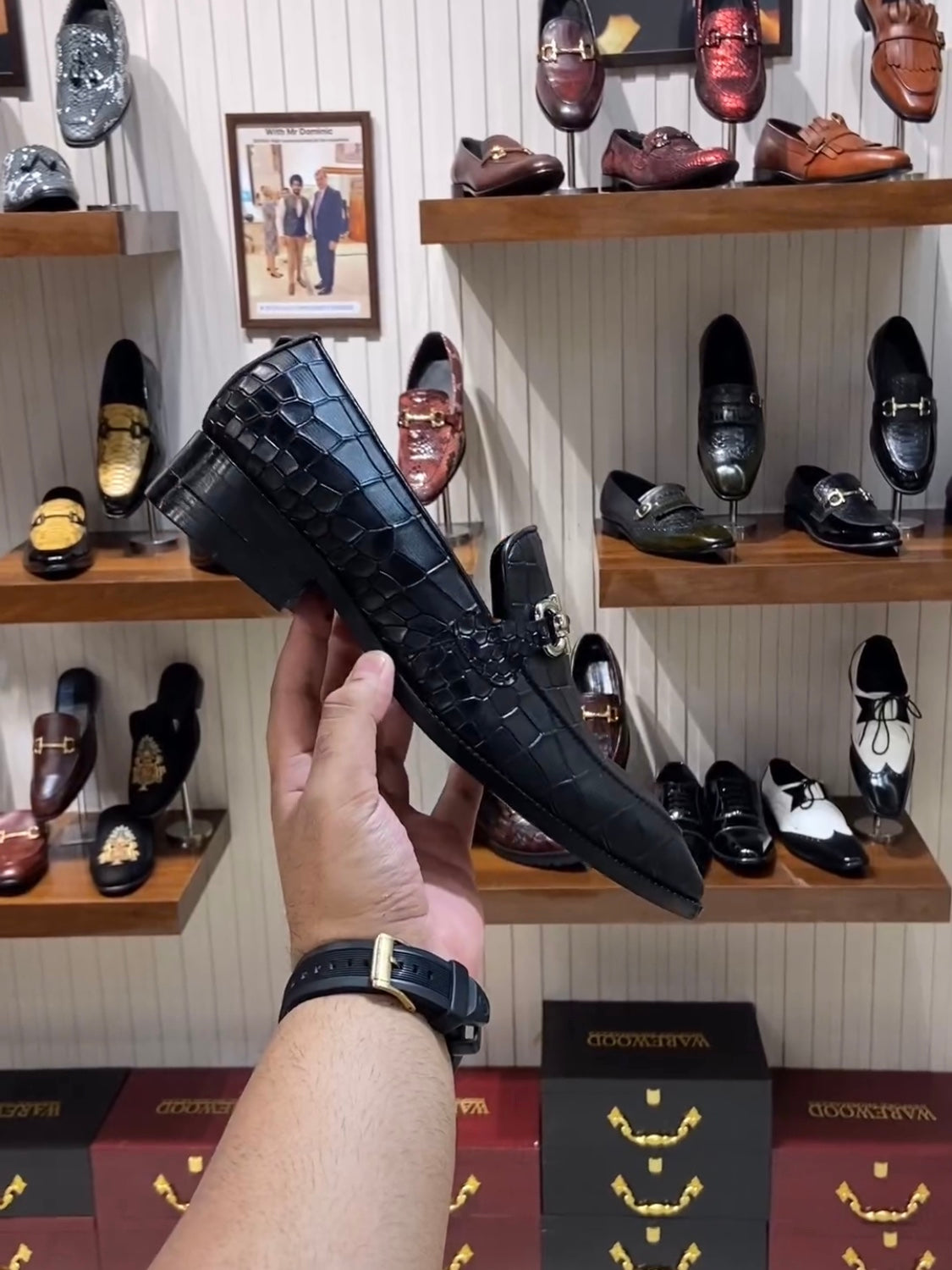 Charcoal Black Crocodile Scaled Moccasins
