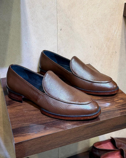 Brown Full Grain Leather Belgian Loafers with 270 Degree Welted Sole