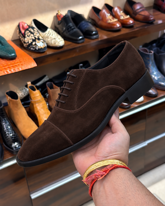 Brown Suede Cap Toe Oxfords