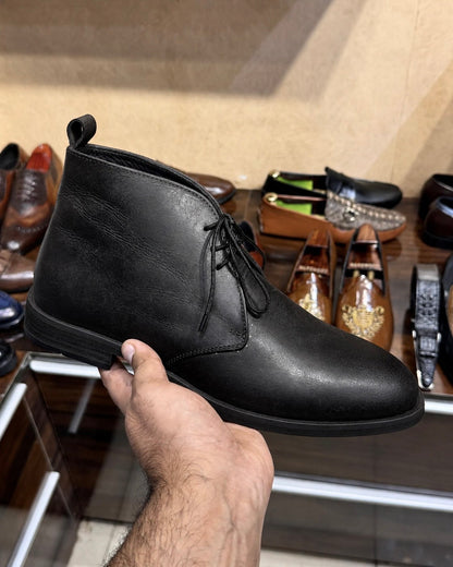 Goodyear Welted Black Chukka Boots In Calfskin Leather