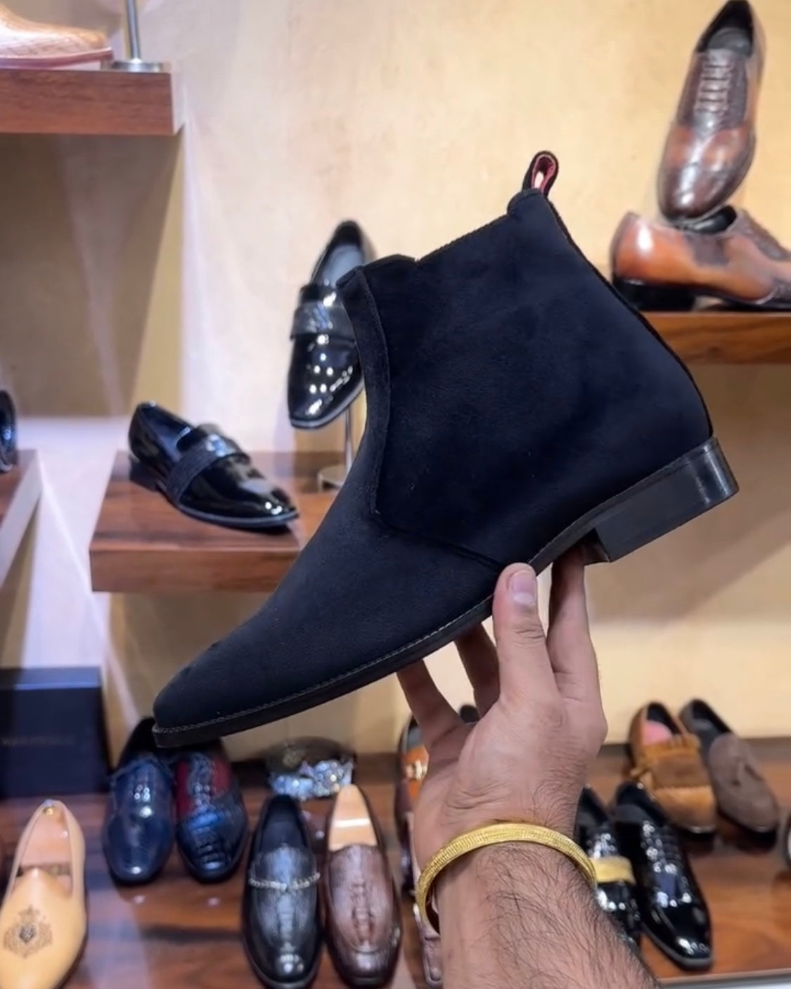 Black Italian Suede U-Tip Zip Boots