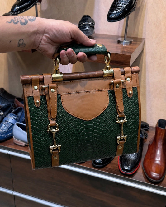 Dark Green And Medium Brown Handbang