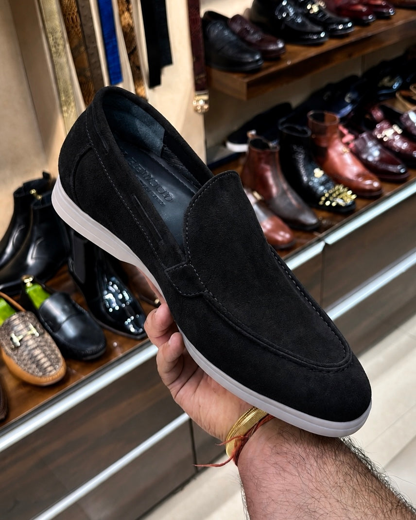 Black Yacht Loafers With White Sole