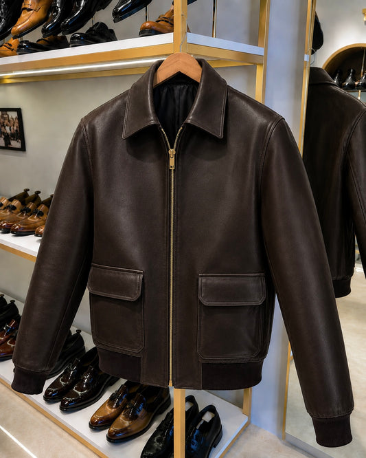 Dark Brown Calfskin Leather Jacket