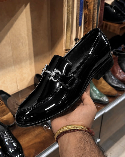Classic Black Patent Leather Horsebit Loafers