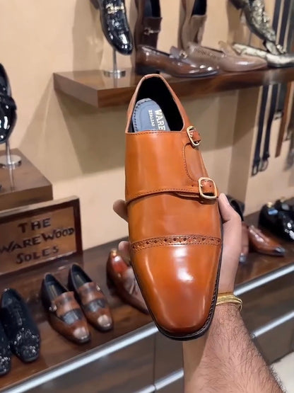 Tan Patina Captoe Double Monks