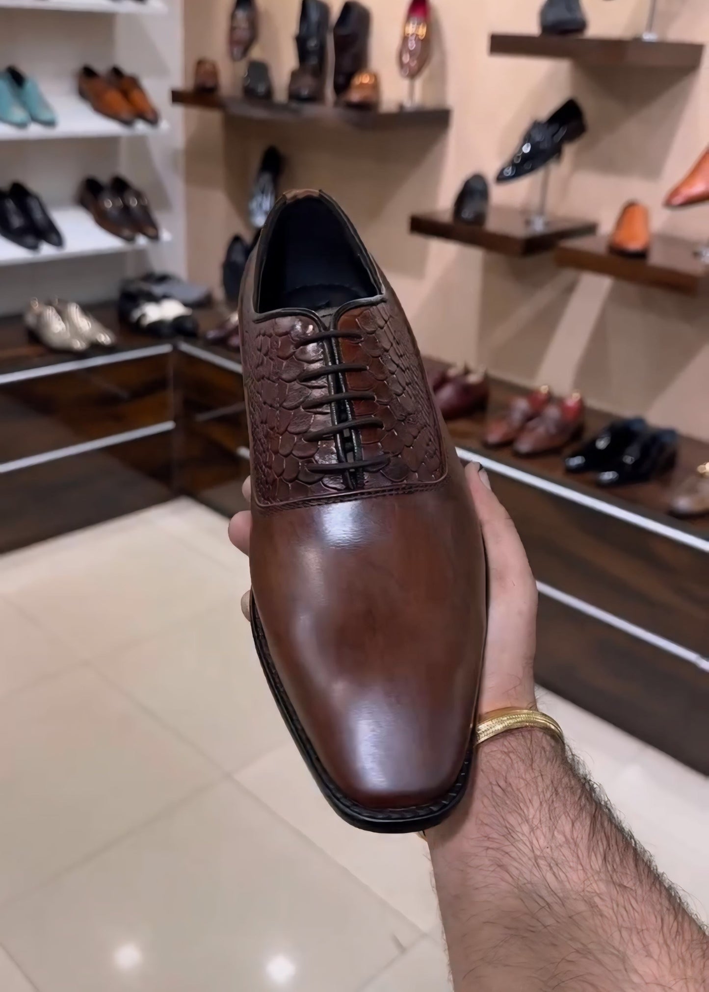 Chocolate Brown Patina Lace-up Oxfords