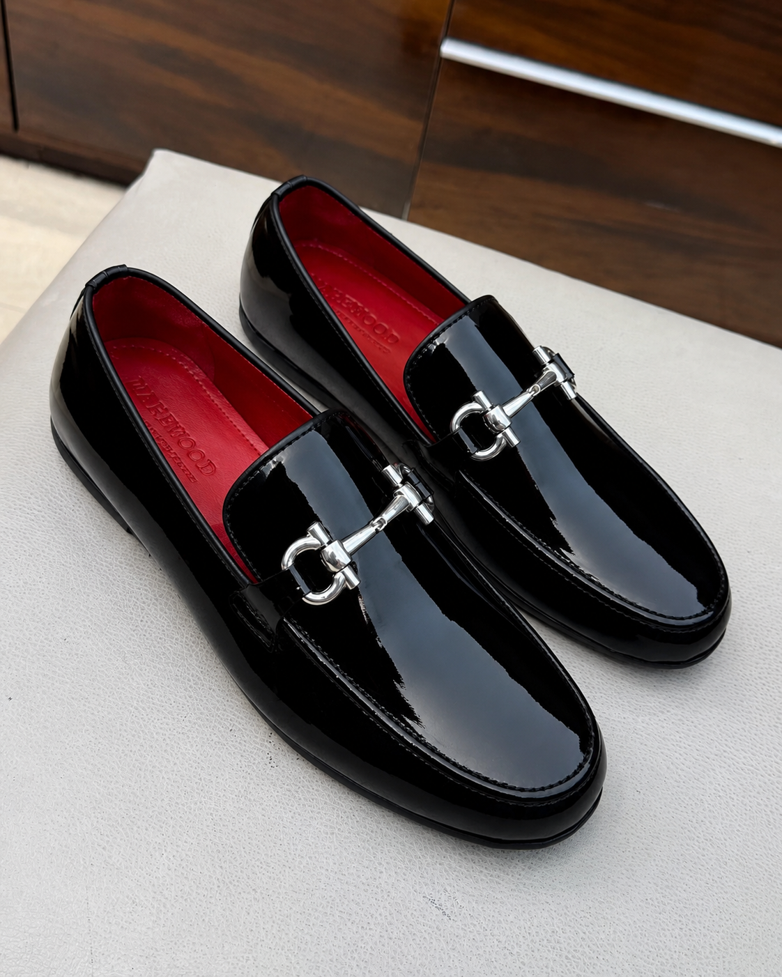 Black Patent Leather Horsebit Driving Loafers