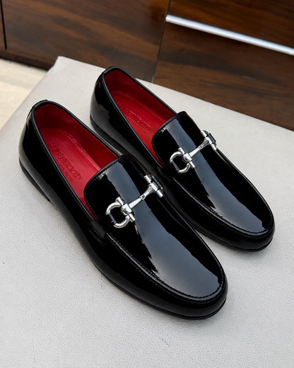 Black Patent Leather Horsebit Driving Loafers