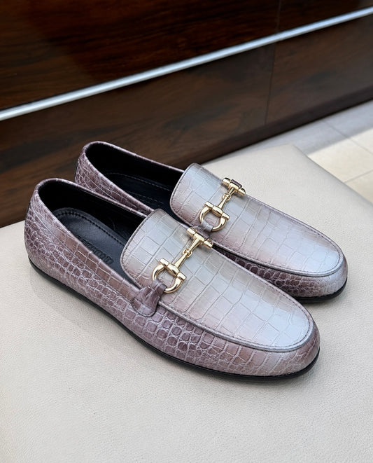 Himalayan Crocodile Scaled Horsebit Driving Loafers