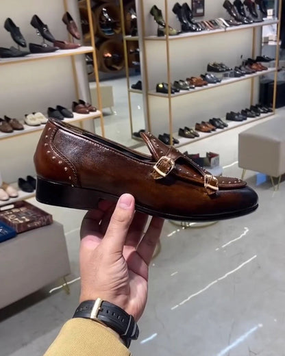 Burnished Brown Patina Double Monk Loafers