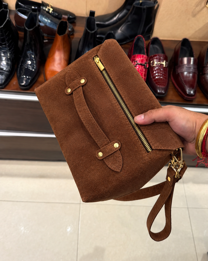 Tobacco Suede Cross Body Bag