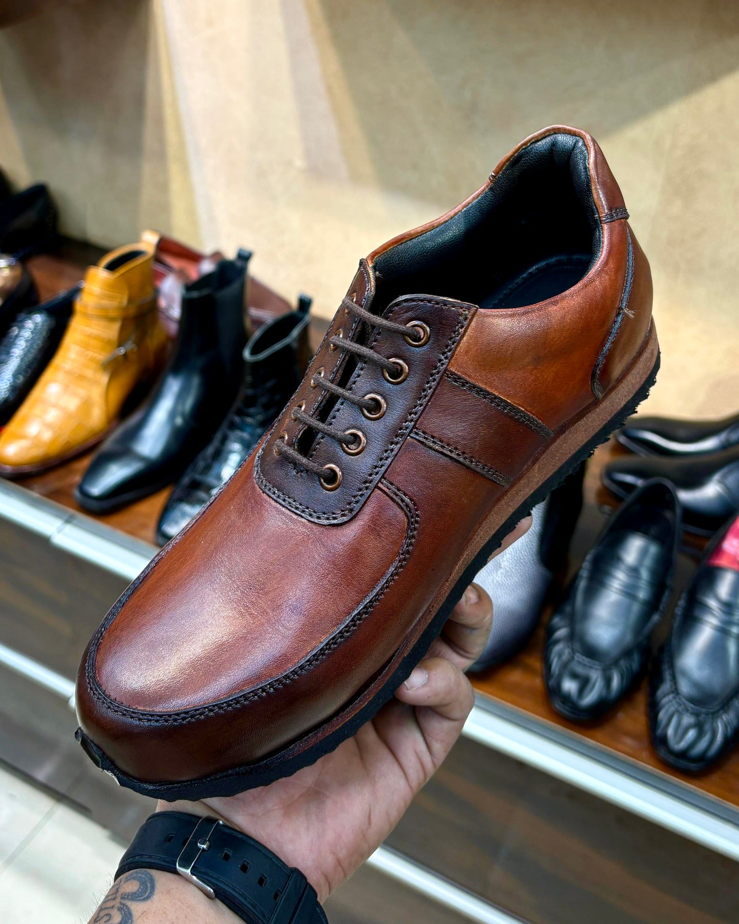 Burnished Tan Sneakers with Eva Sole