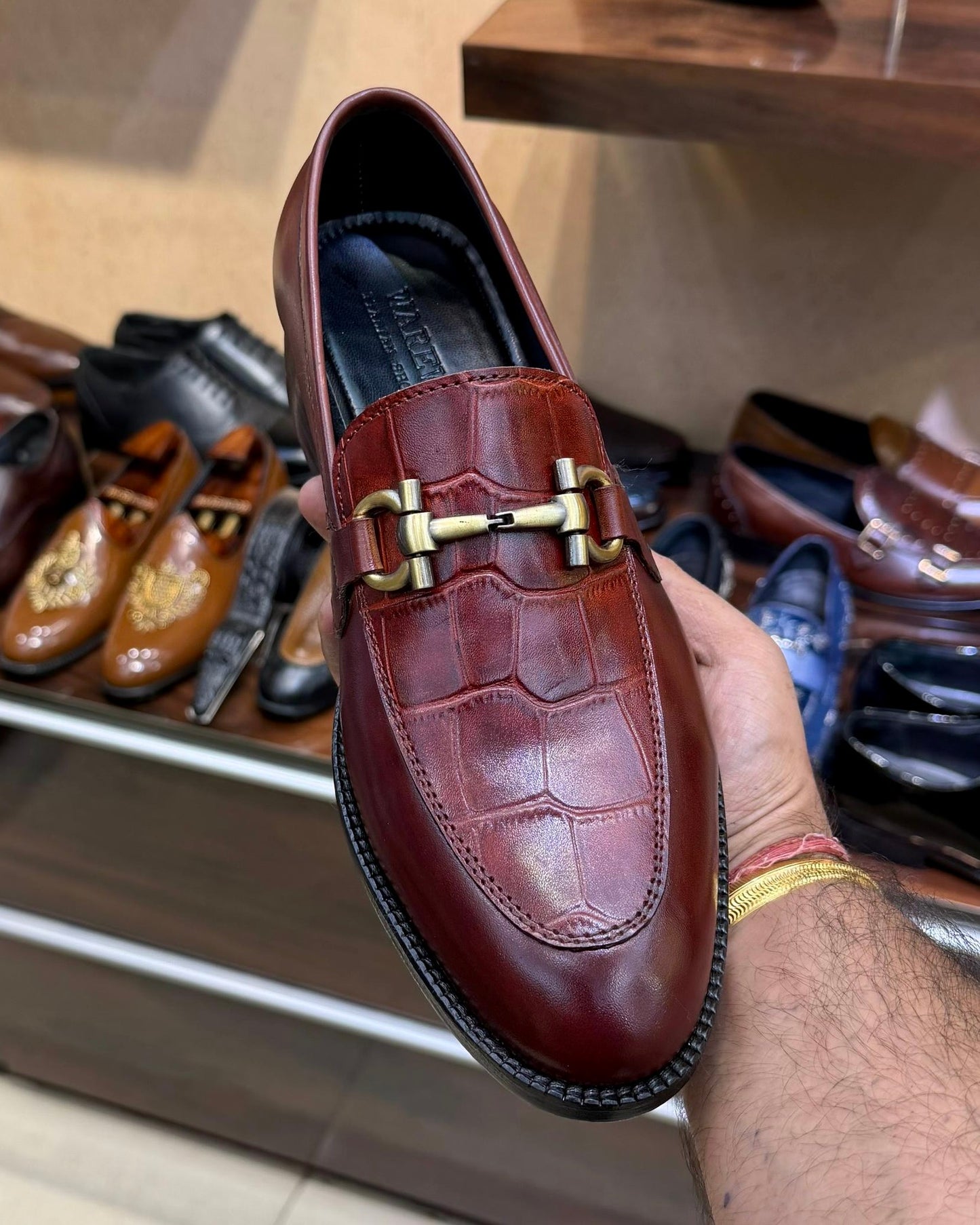 Cognac Brown Croco Spectator Horsebit Loafers