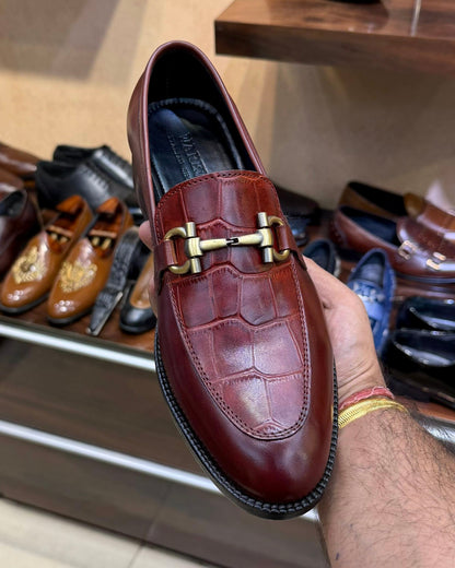 Cognac Brown Croco Spectator Horsebit Loafers