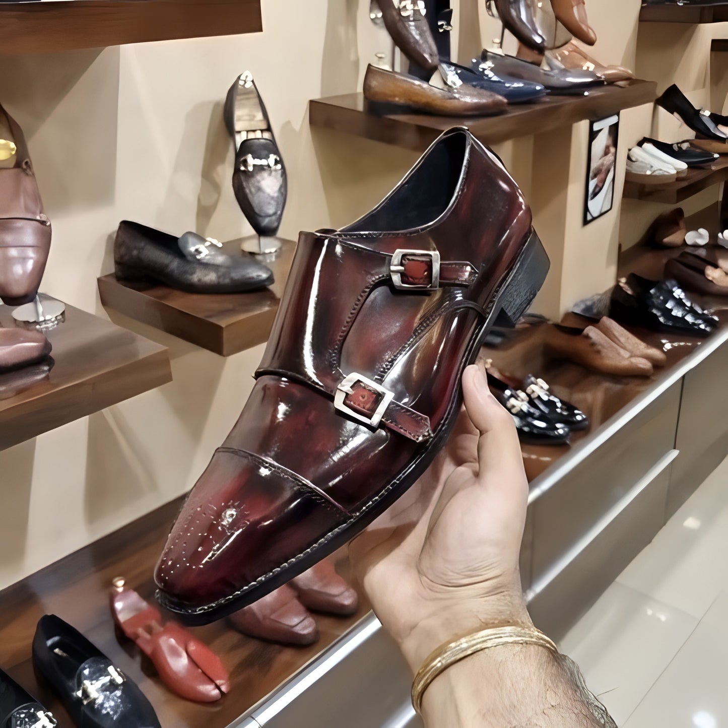Wine Patina Mirror Gloss Captoe Monks