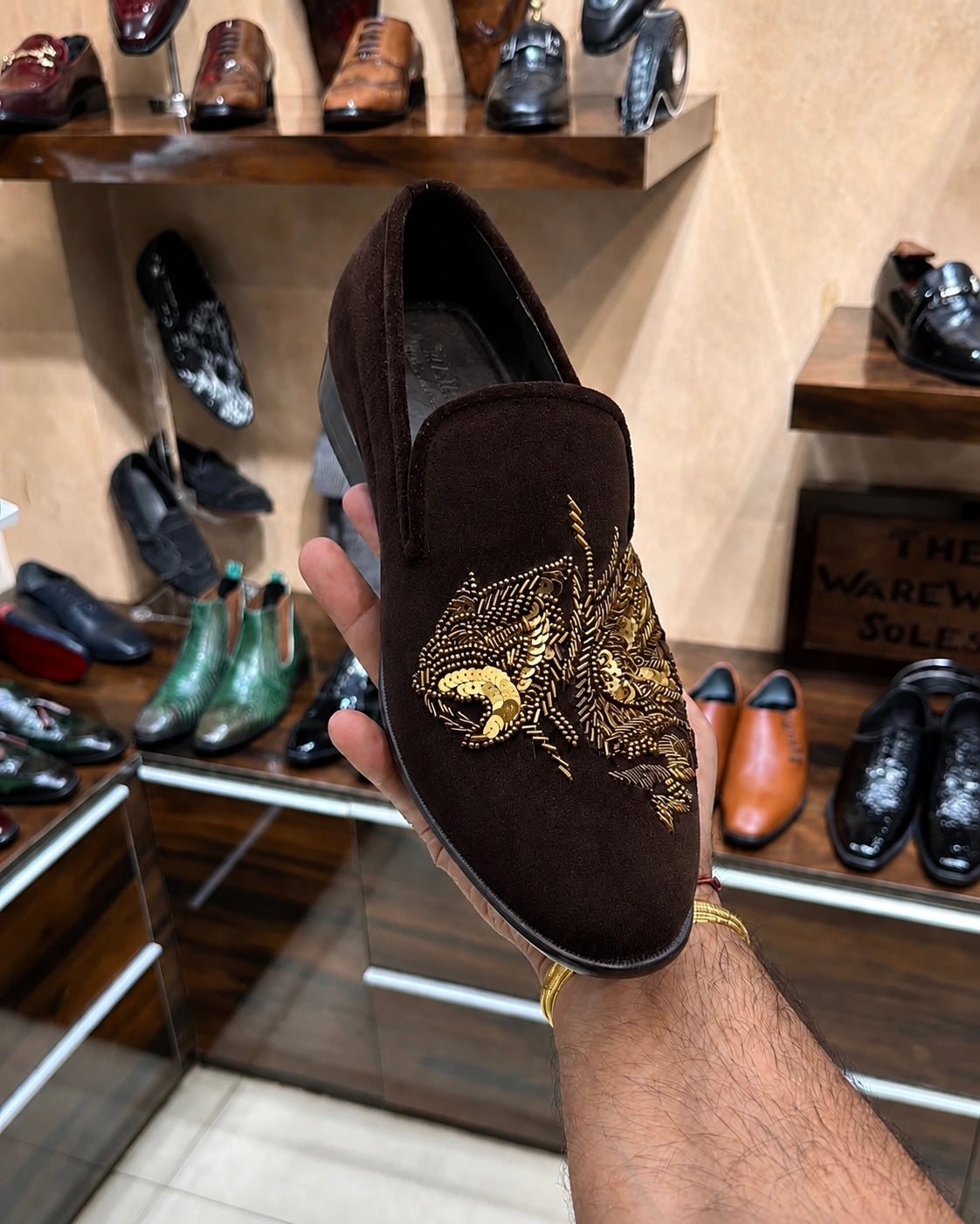 Brown Suede Gold Tiger Hand-embroidered Loafers