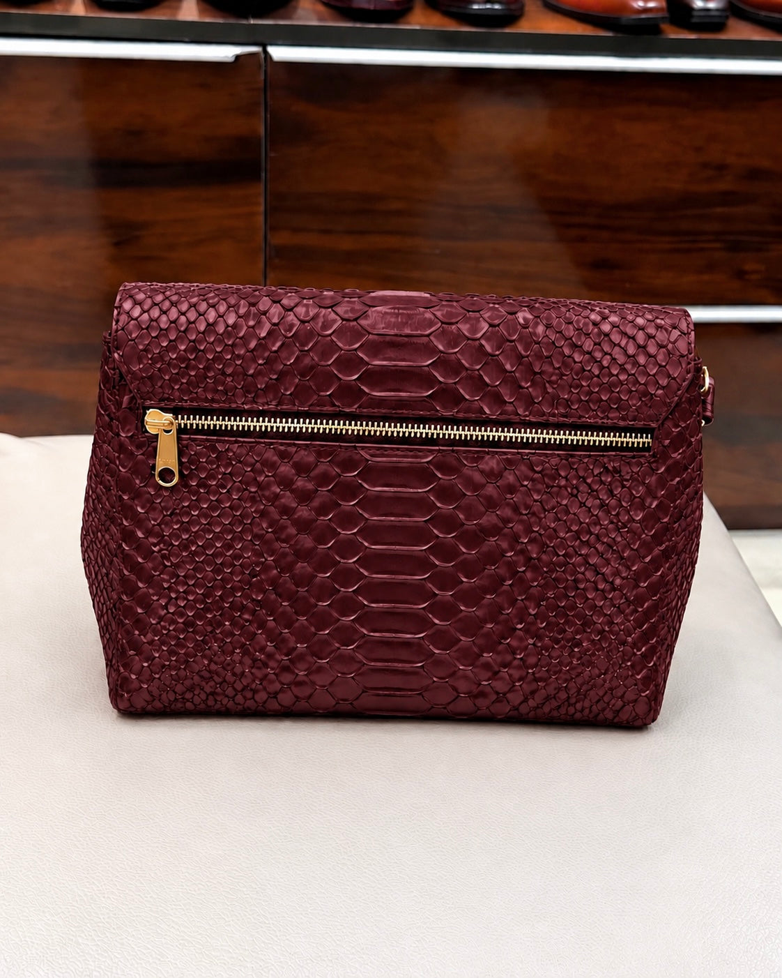 Burgundy Cobra Scaled Cross Body Bag