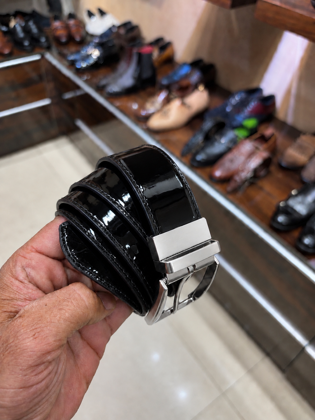 Italian Black Patent Leather Belt