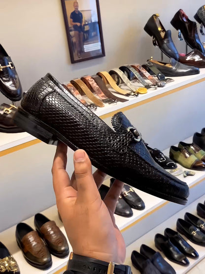 Classic Black Cobra Scaled Moccasins