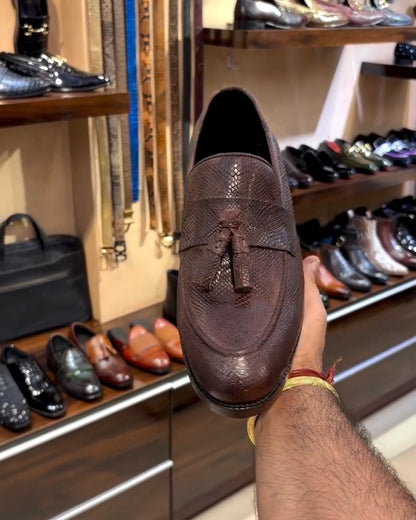 Brown Exotic Snake Scaled Tassel Moccasins
