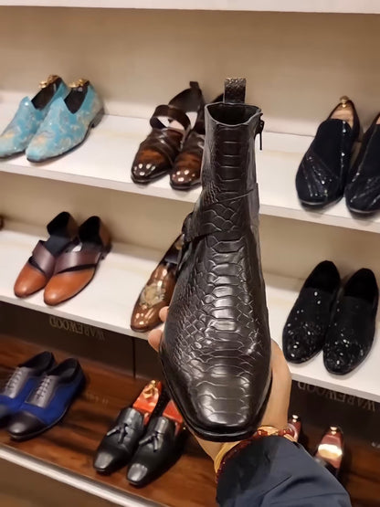 Charcoal Black Cobra Scaled Zip Boots