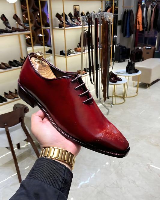Cherry Red Patina Wholecut Oxfords