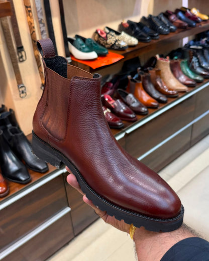 Chunky Brown Lug Sole Chelsea Boots