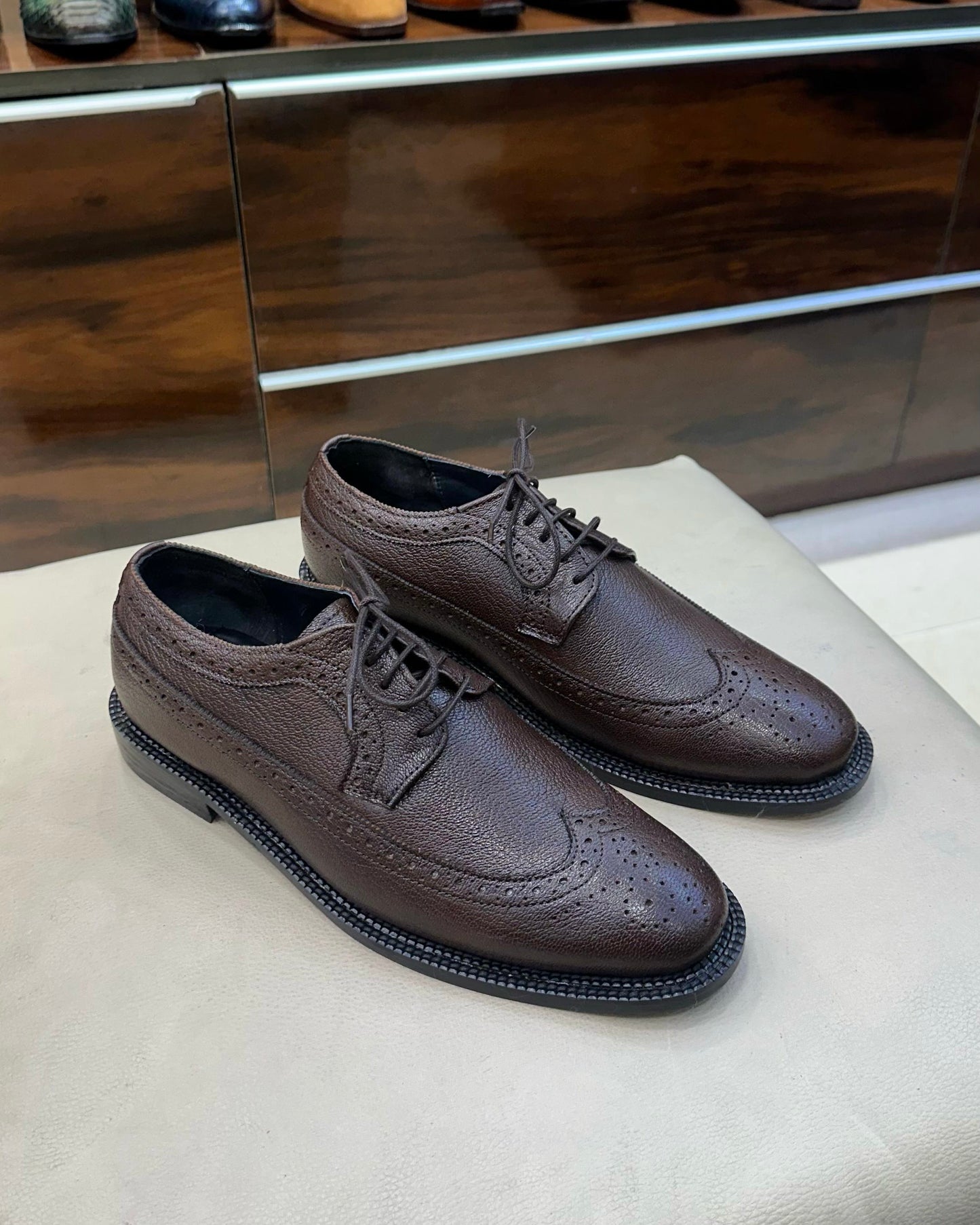 Classic Brown Longwing Derby Shoes with Dainite Sole