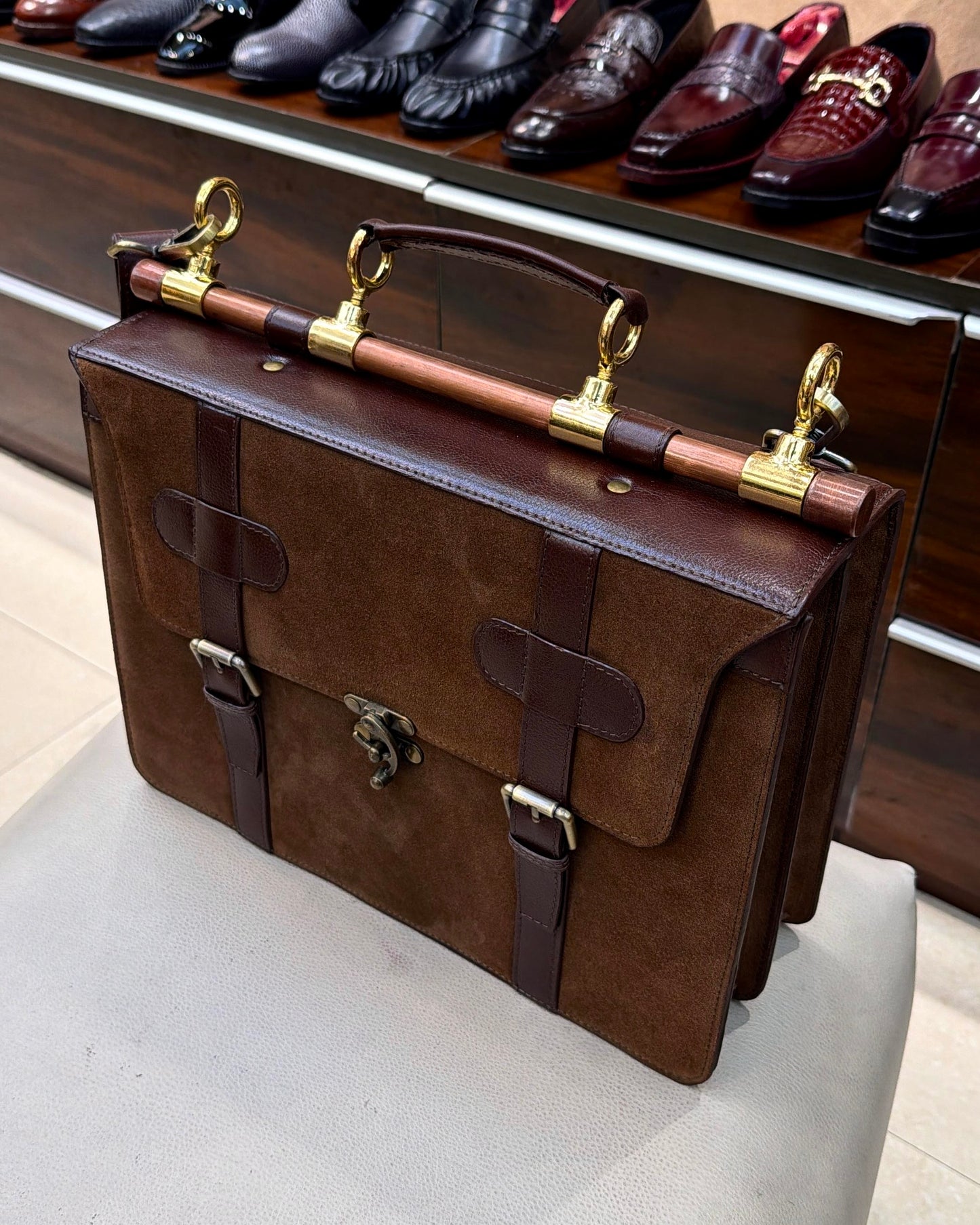 Custom Brown Two-tone Briefcase Style Laptop Bag