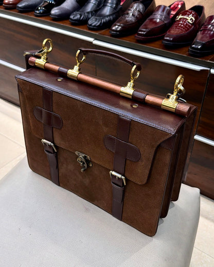 Custom Brown Two-tone Briefcase Style Laptop Bag