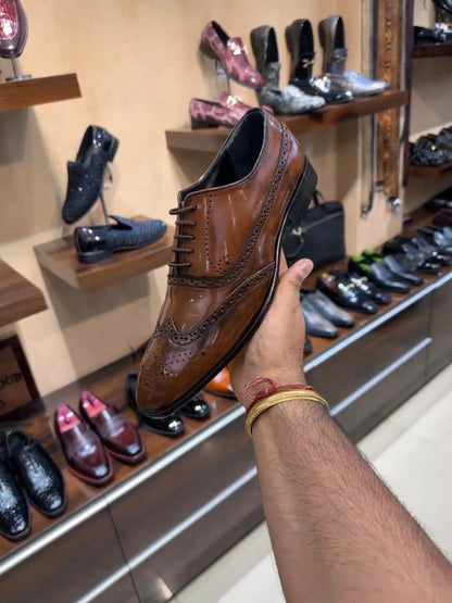 Walnut Brown Wingtip Semi-Brogue Oxfords