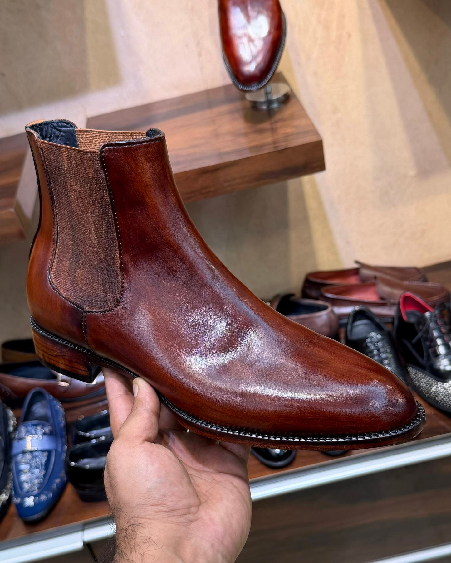 Cognac Brown Chelsea Boots on Italian Last