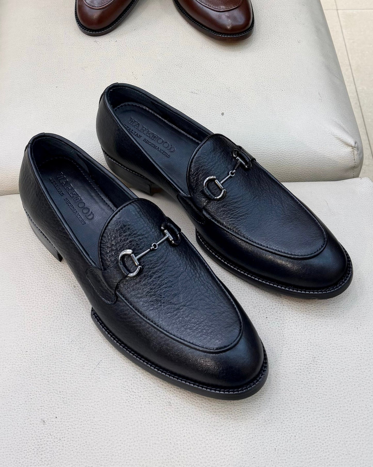 Black Full Grain Leather Horsebit Loafers with 270 Degree Welted Sole