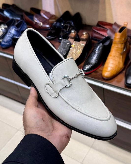 Off-white Full Grain Leather Silver Horsebit Loafers