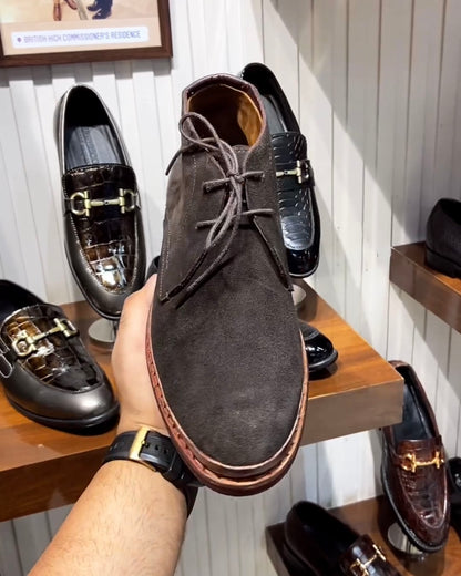 Dark Grey Suede Goodyear Welted Chukka Boots