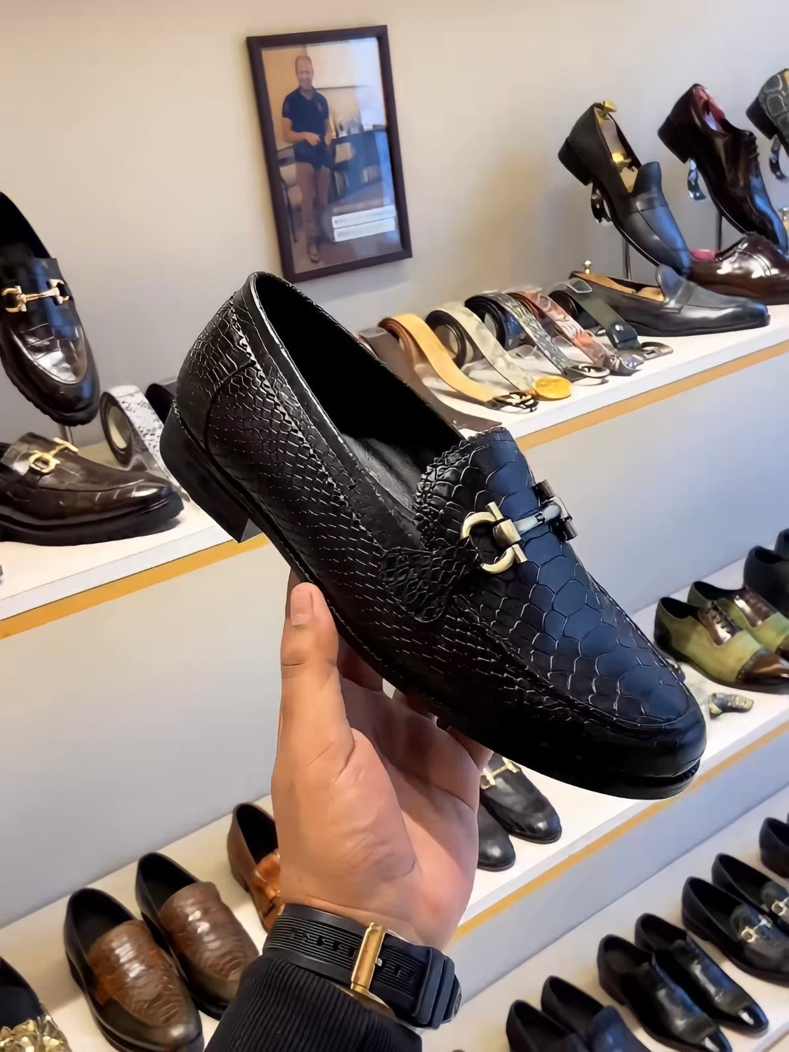 Classic Black Cobra Scaled Moccasins
