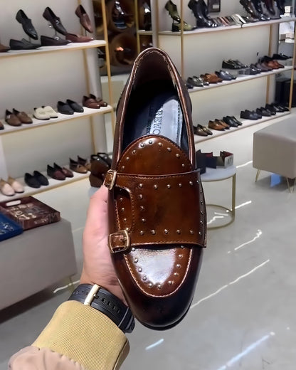 Burnished Brown Patina Double Monk Loafers