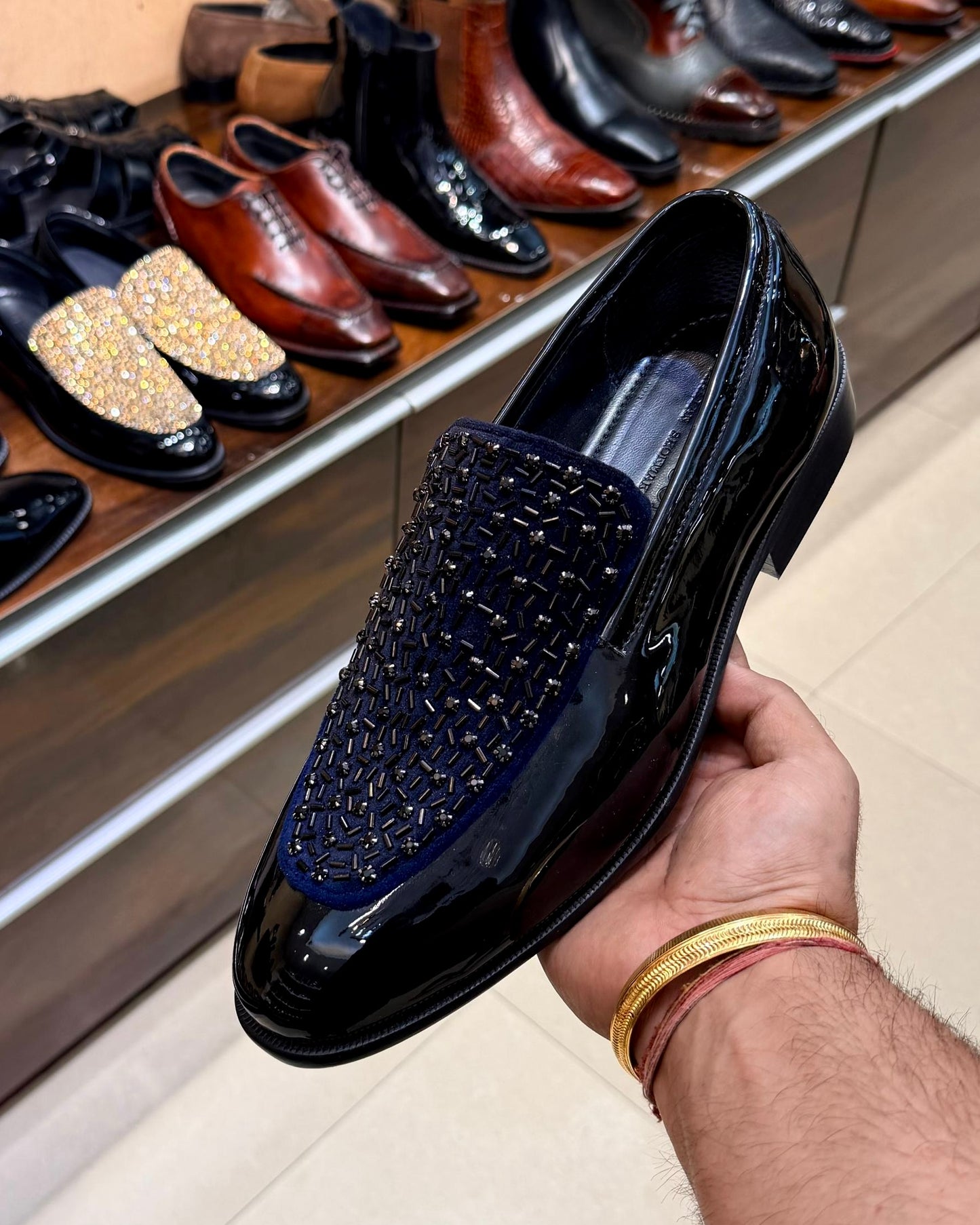 Black & Navy Spectator Beaded Loafers