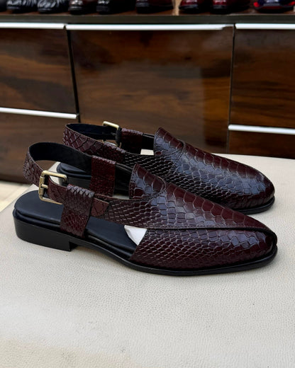 Deep Burgundy Cobra Scaled Peshawaris