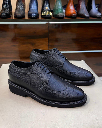 Classic Black Pebble Grain Leather Longwing Brogues
