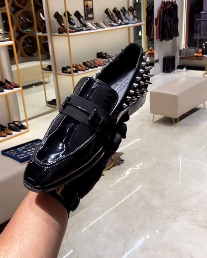 Luxe Edition Black Studded Moccasins with Red Bottoms