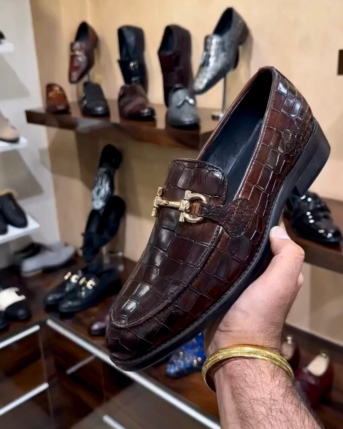 Burnished Brown Croco Horsebit Loafers