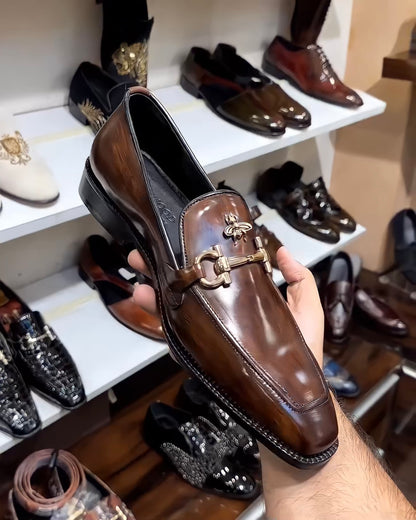 Brown Patina Loafers with Bee