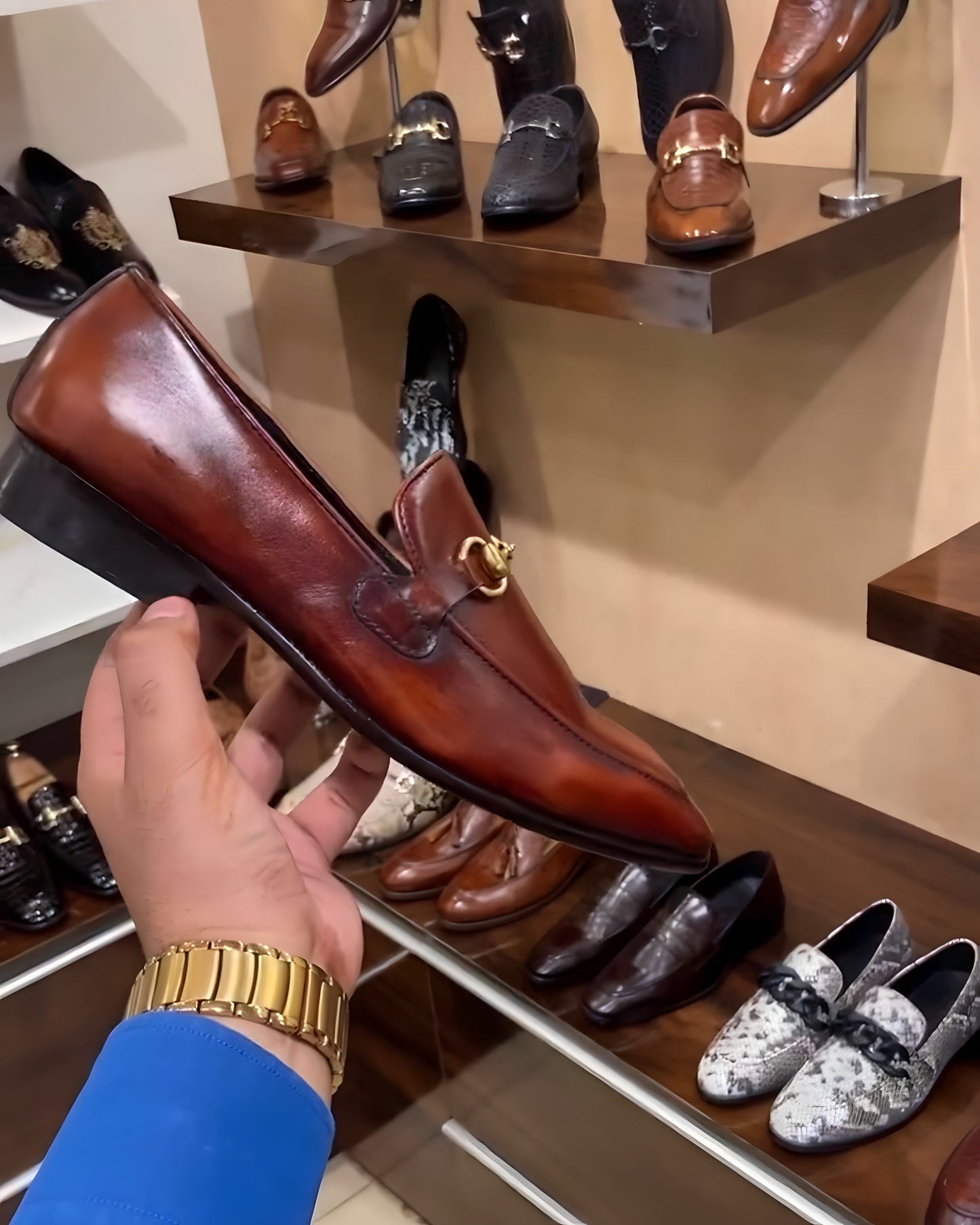 Cognac Patina Italian Crust Leather Loafers