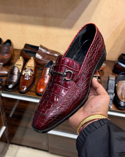 Burgundy Patent Crocodile Horsebit Loafers
