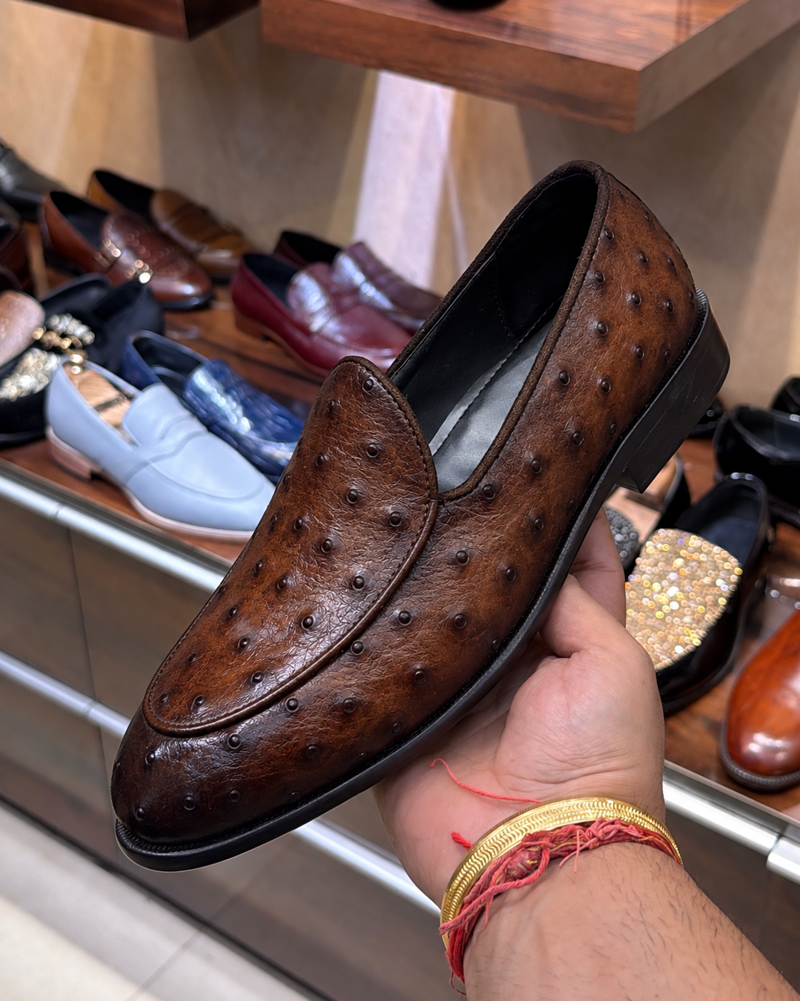 Smokey Brown Real Ostrich Skin Belgian Loafers