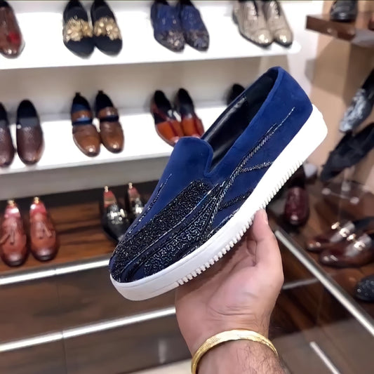 Blue Suede Embroidery Sneakers