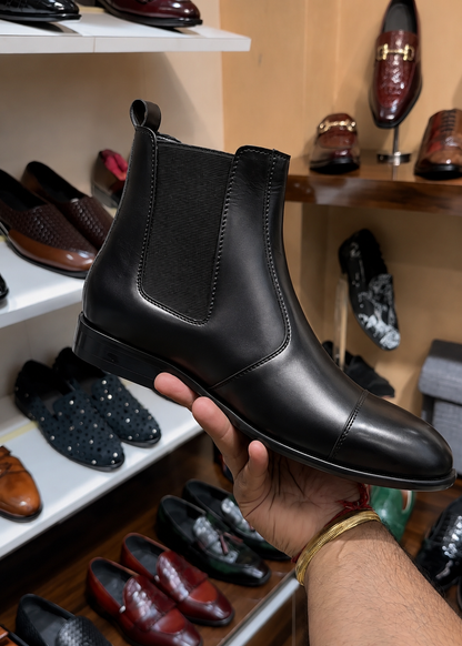 Black Cap Toe Chelsea Boots